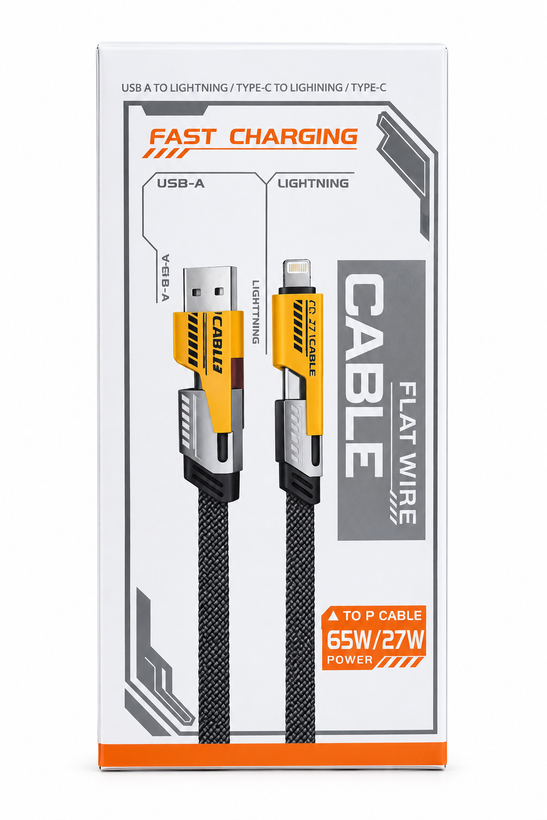 کابل شارژ کنفی ۴ کاره Flat Wire ظرفیت ۶۵ وات